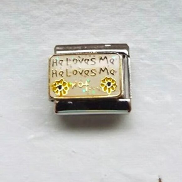 He Loves me He Loves me not enamel 9mm stainless steel italian charm link new - Picture 1 of 2